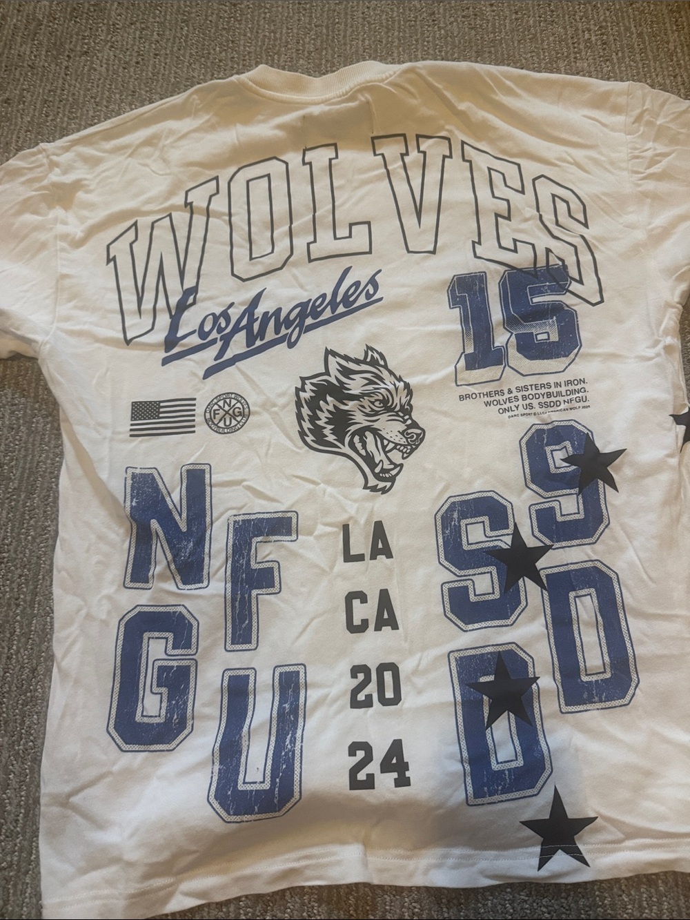 Darc Sport White WOLVES Los Angeles Graphic Tee with Blue Prints
